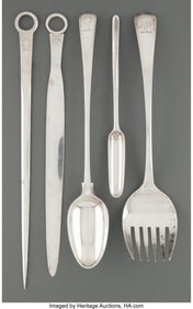 27121: Five British Silver Flatware Pieces Marks to lon