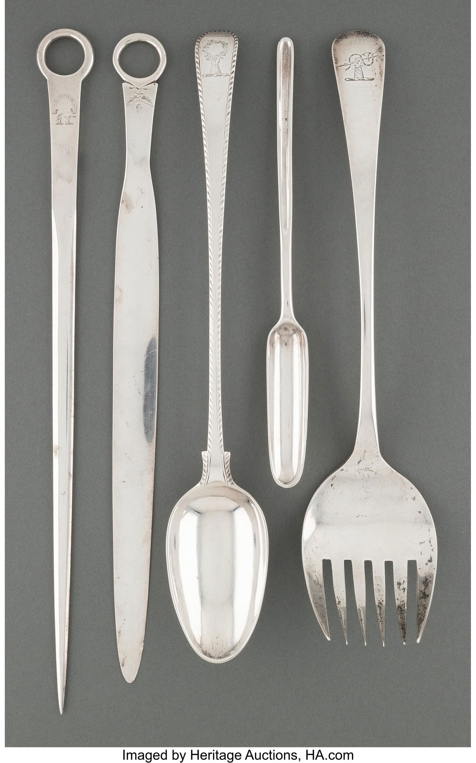 Five British Silver Flatware Pieces Marks to lon (1 of 3)