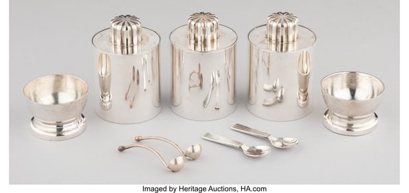 27122: A Collection of Nine Silver Table Articles Marks
