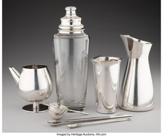 27116: Seven Silver and Glass Table Articles Marks to t