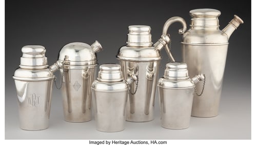 27117: Six American Silver Cocktail Shakers, early 20th