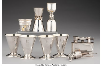 27118: Nine Partial Gilt Silver Table Articles Marks to