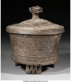 70021&colon; A Classic Maya Blackware Lidded Bowl  Mesoameric