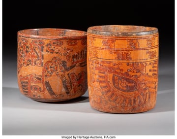 70024&colon; Two Maya Polychrome Cylinder Vases  Mesoamerica&comma;