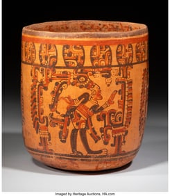 70026&colon; A Large Maya Polychrome Cylinder Vase  Mesoameri
