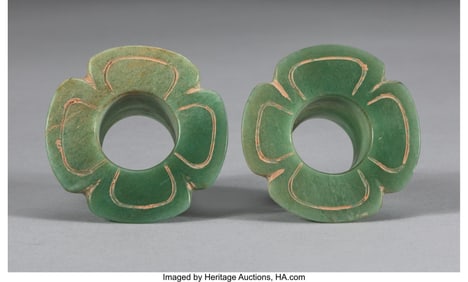 70033&colon; A Pair of Maya Jade Earflares  Mesoamerica&comma; Late