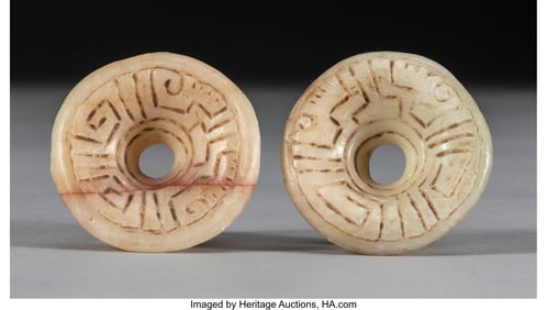 70034&colon; A Pair of Mixtec White Jade Earflares  Mesoameri