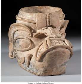 70041&colon; A Jama Coaque Jaguar Head Vessel  Ecuador&comma; La To