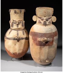 70051&colon; Two Large Chancay Figural Vessels  Peru&comma; c&period; 1100