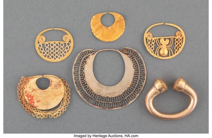 70054&colon; A Group of Six Quimbaya Gold Nose or Ear Rings  