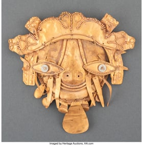 70057&colon; A Tairona Sheet Gold Mask with Eye Dangles  Colo