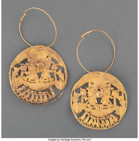70061&colon; A Pair of Moche Gold Earrings  Peru&comma; c&period; 400-700 