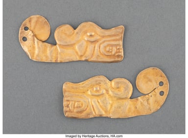 70062&colon; A Pair of Chavin Sheet Gold-plated Silver Jaguar