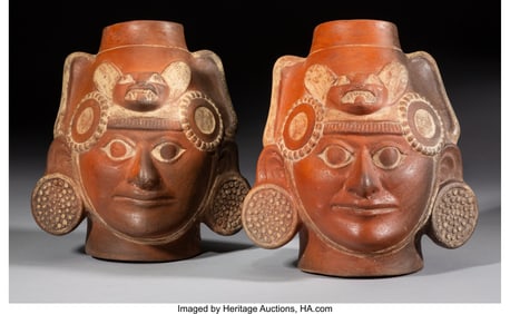 70075&colon; A Pair of Moche Portrait Vessels  Peru&comma; c&period; 300-6