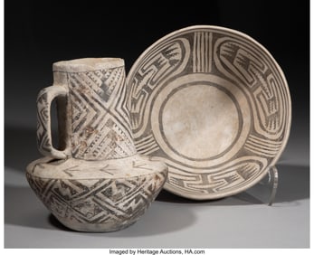 70082&colon; Two Anasazi Black-on-White Pottery Vessels  c&period; 1