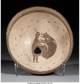 70093&colon; A Mimbres Black-on-White Bowl with Man and Bear 