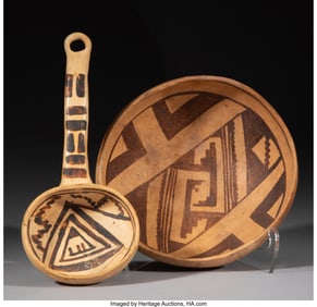 70127&colon; Two Jeddito Yellowware Pottery Items  c&period; 1200 - 