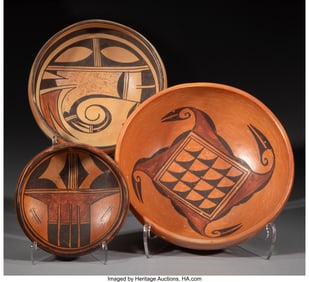 70130&colon; Three Hopi Polychrome Bowls  c&period; 1945 - 1950  Com