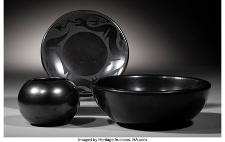 70133&colon; Three San Ildefonso Blackware Items  c&period; 1960 - 1