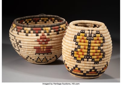 70136&colon; Two Hopi Polychrome Bundle Coiled Baskets  c&period; 19