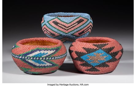70176&colon; Three Paiute Beaded Baskets  c&period; 1940  Each consi
