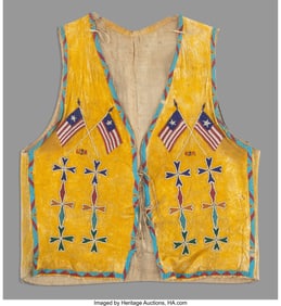 70181&colon; An Osage Beaded Hide Pictorial Vest  c&period; 1900  Th
