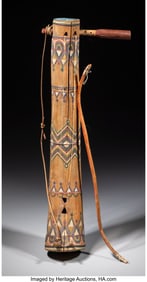 70188&colon; An Apache Painted Wood Fiddle and Bow  Amos Gust
