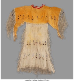 70195&colon; A Comanche Painted and Fringed Hide Dress  c&period; 18