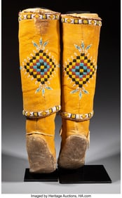 70196&colon; A Pair of Apache Woman's Beaded Hide Boot Moccas