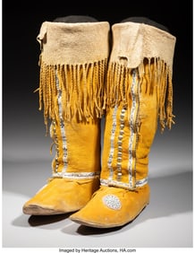 70200&colon; A Pair of Kiowa Beaded Hide Boot Moccasins  c&period; 1