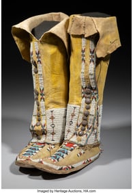70201&colon; A Pair of Cheyenne Beaded Hide Boot Moccasins  c