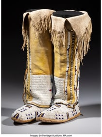 70202&colon; A Pair of Cheyenne Beaded Hide Boot Moccasins  c