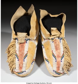 70205&colon; A Pair of Southern Cheyenne Beaded Hide Moccasin