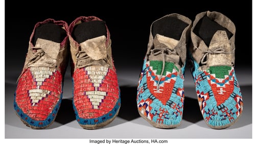 70208&colon; Two Pairs of Sioux Beaded and Quilled Hide Mocca