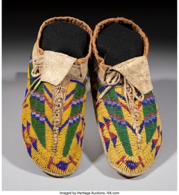70212&colon; A Pair of Sioux Beaded Hide Moccasins  c&period; 1890  