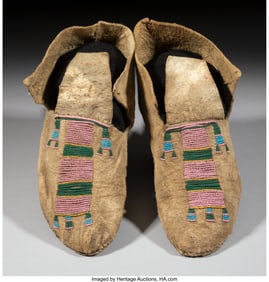70214&colon; A Pair of Northern Plains Beaded Hide Moccasins 