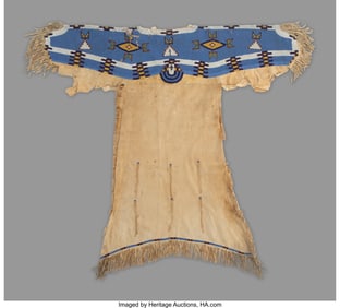 70229&colon; A Sioux Beaded Hide Dress  c&period; 1890  Sinew sewn a