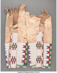70230&colon; A Pair of Sioux Woman's Beaded Hide Leggings  c&period;