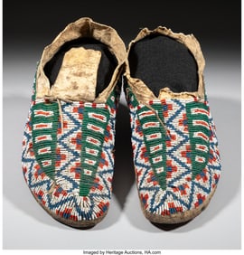 70232&colon; A Pair of Sioux Beaded Hide Moccasins  c&period; 1900  