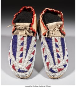 70235&colon; A Pair of Sioux Beaded Hide Moccasins  c&period; 1890  