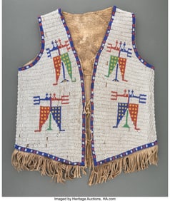 70237&colon; A Sioux Beaded Hide Vest  c&period; 1900  Lane-stitched