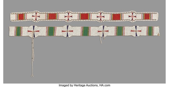 70244&colon; Two Sioux Beaded Hide Blanket Strips  c&period; 1890 an