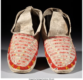70248&colon; A Pair of Sioux Quilled Hide Moccasins  c&period; 1910 