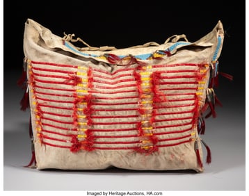 70249&colon; A Sioux Quilled and Beaded Hide Tipi Bag  c&period; 190