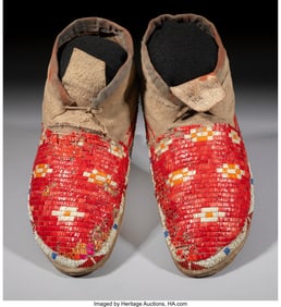 70250&colon; A Pair of Sioux Quilled Hide Moccasins   c&period; 1890