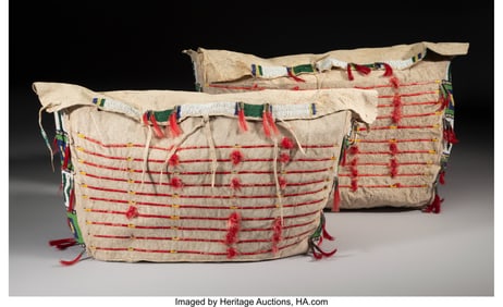 70254&colon; A Pair of Sioux Quilled and Beaded Hide Tipi Bag