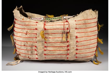 70256&colon; A Sioux Quilled and Beaded Hide Tipi Bag  c&period; 189