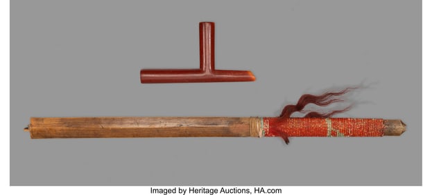 70257&colon; A Sioux Quilled Pipe Stem and Pipe Bowl  c&period; 1890