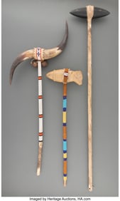 70263&colon; Three Plains Ceremonial Clubs  c&period; 1900  Each com