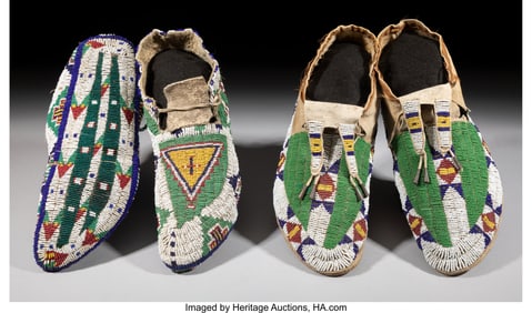 70267&colon; Two Pairs of Sioux Beaded Hide Moccasins  c&period; 189